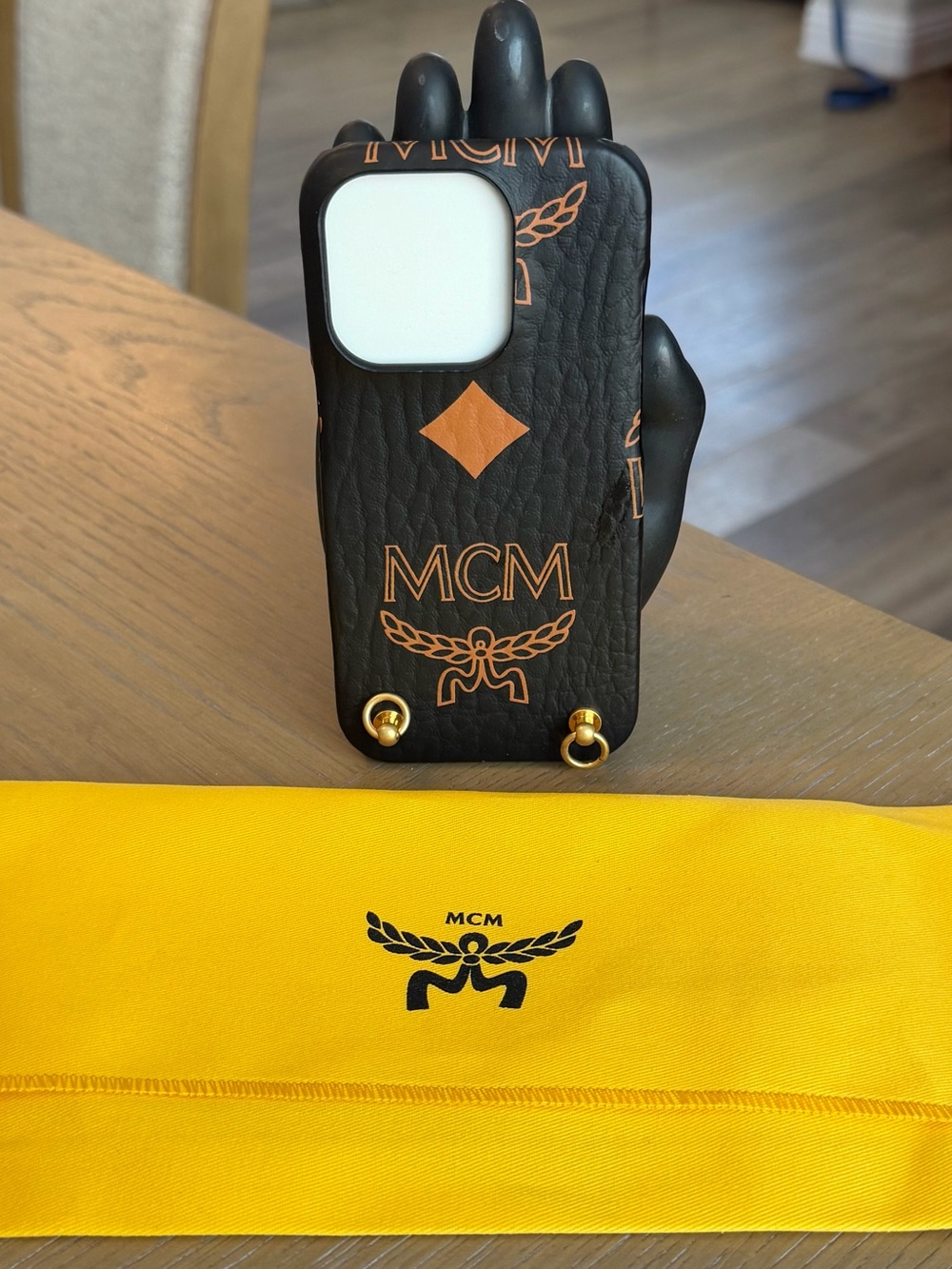 MCM Logo Leather iPhone 15 pro Case with Gold Hardware - Picture 2 of 5